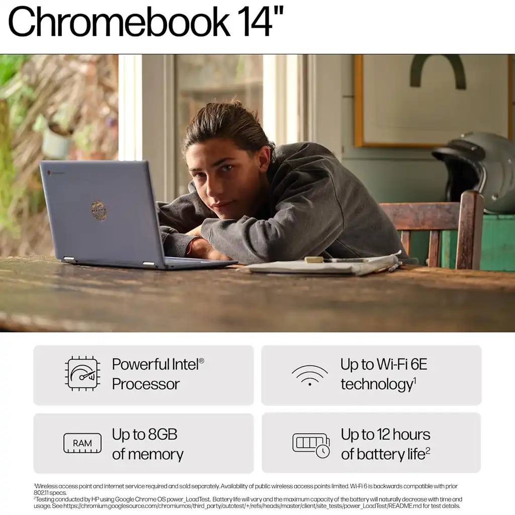 HP Chromebook 14-Inch Intel N100, 4GB RAM, 128GB SSD, Chrome OS, 12hr Battery Life HP Chromebook 14-Inch Intel N100, 4GB RAM, 128GB SSD, Chrome OS, 12hr Battery Life