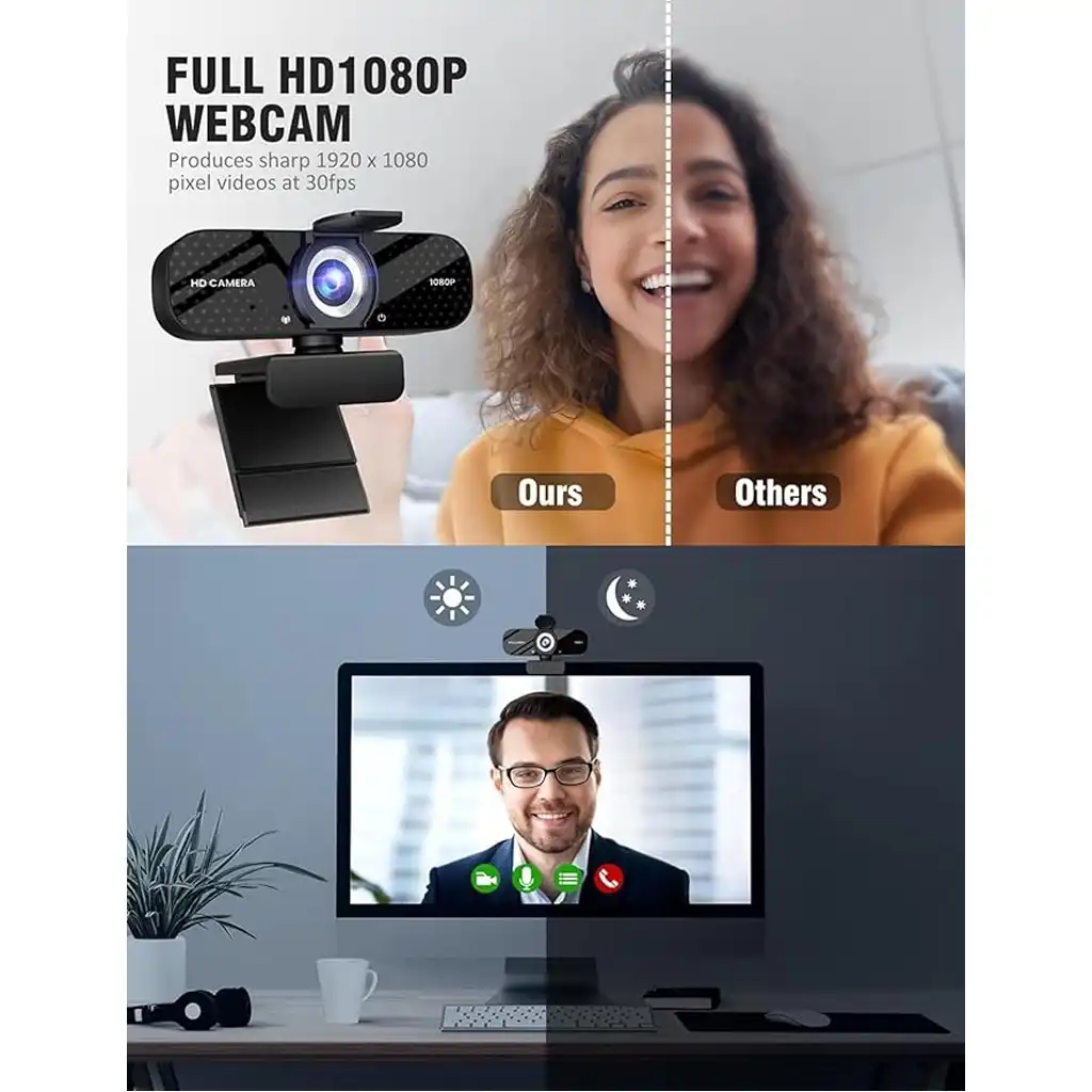 TRAUSI 1080P HD USB Webcam with Mic, Noise Cancel, Privacy Cover, Wide Lens TRAUSI 1080P HD USB Webcam with Mic, Noise Cancel, Privacy Cover, Wide Lens