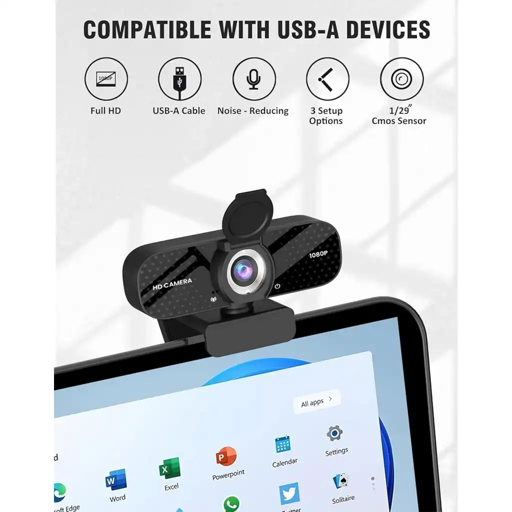 TRAUSI 1080P HD USB Webcam with Mic, Noise Cancel, Privacy Cover, Wide Lens TRAUSI 1080P HD USB Webcam with Mic, Noise Cancel, Privacy Cover, Wide Lens
