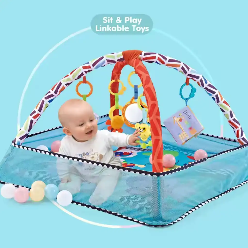 Baby Play Mat with Fitness Frame – Soft, Foldable, 80×80cm Baby Play Mat with Fitness Frame – Soft, Foldable, 80×80cm