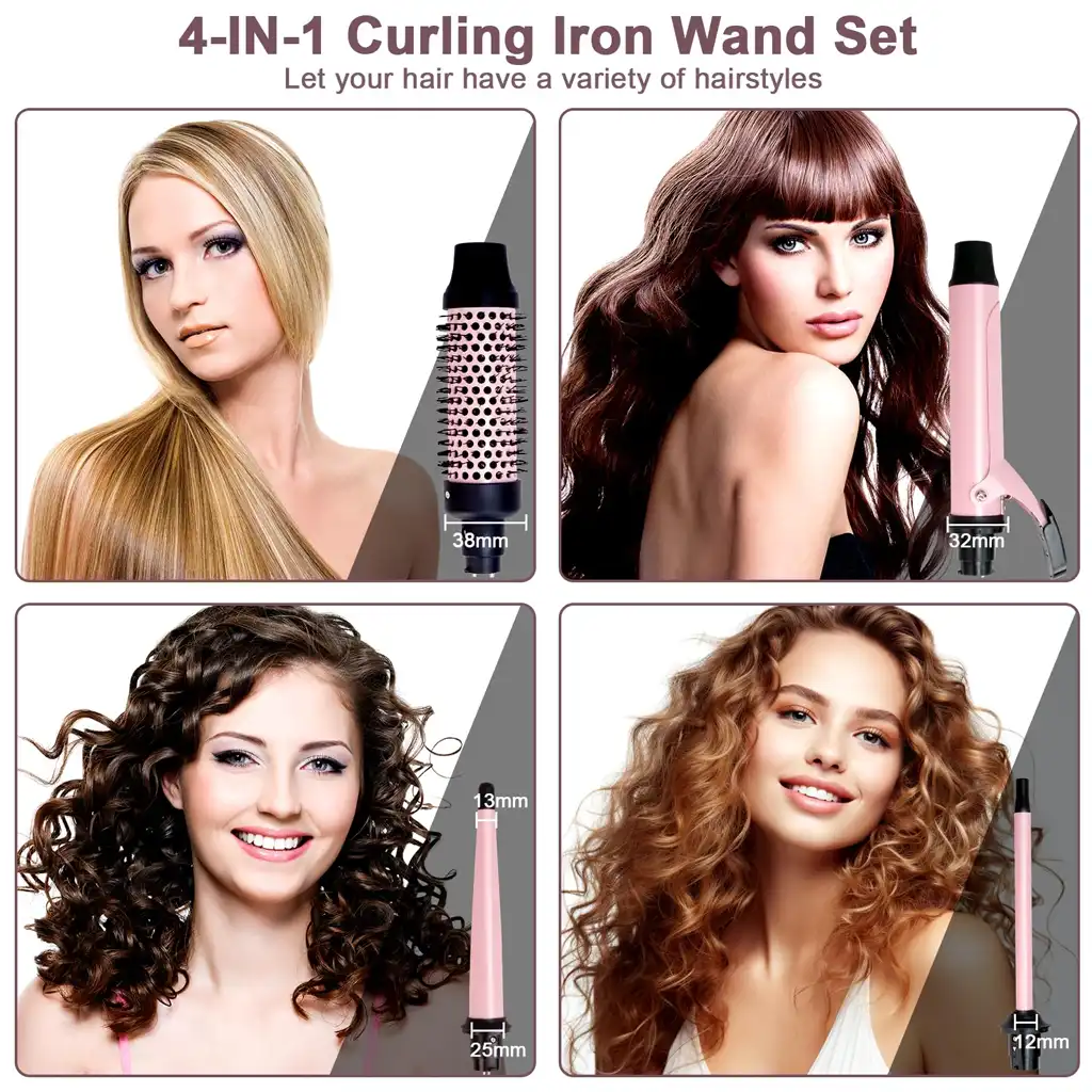 4-in-1 Ceramic Hair Curler & Straightener Brush Set 4-in-1 Ceramic Hair Curler & Straightener Brush Set