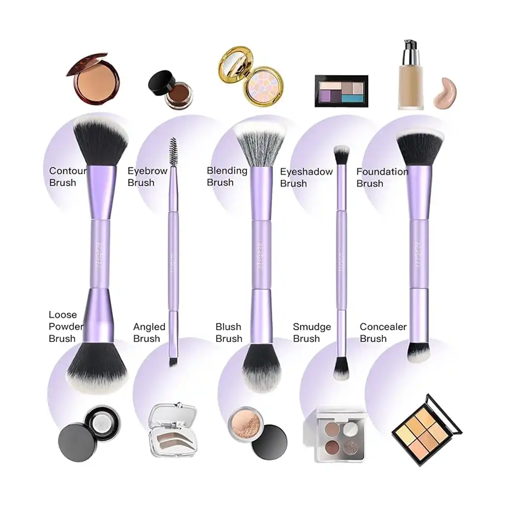 BEASOFEE 5-Piece Synthetic Makeup Brush Set – Purple BEASOFEE 5-Piece Synthetic Makeup Brush Set – Purple