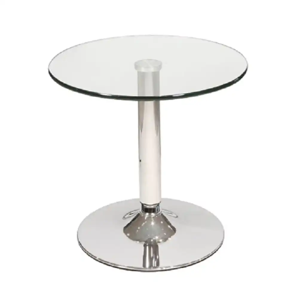 Belize Round Clear Glass Bistro Side Table With Chrome Base Belize Round Clear Glass Bistro Side Table With Chrome Base