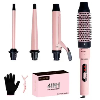 4-in-1 Ceramic Hair Curler & Straightener Brush Set